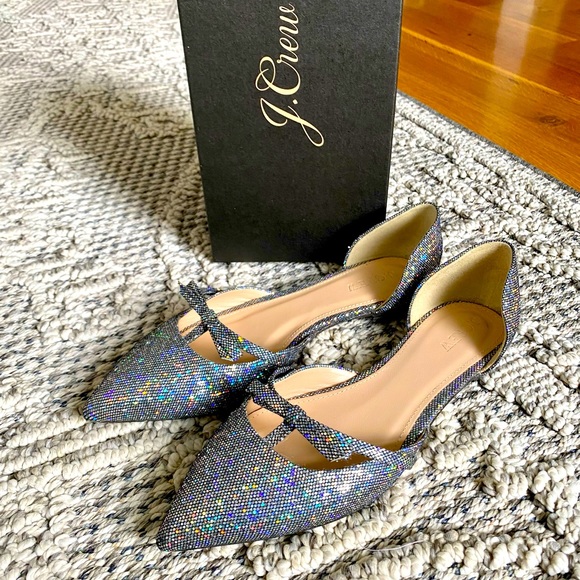 J Crew Sloan Glitter D’Orsay flats with Mini Bow
Size 7